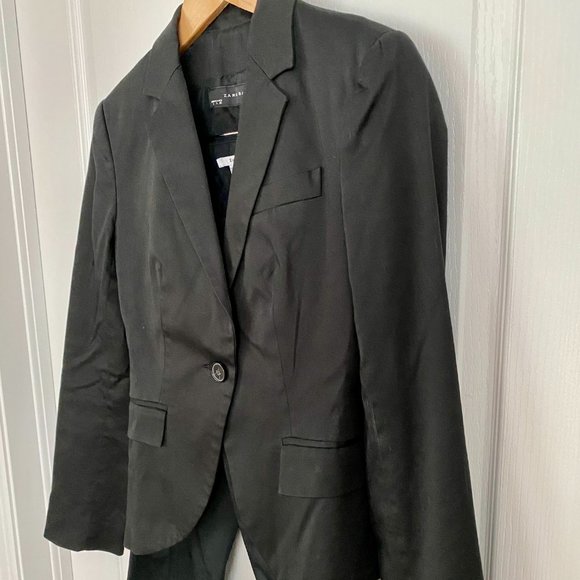 Zara Black Cotton Suit Set - Single Breasted Jacket and Trousers Size Small / 6 - Picture 2 of 13
